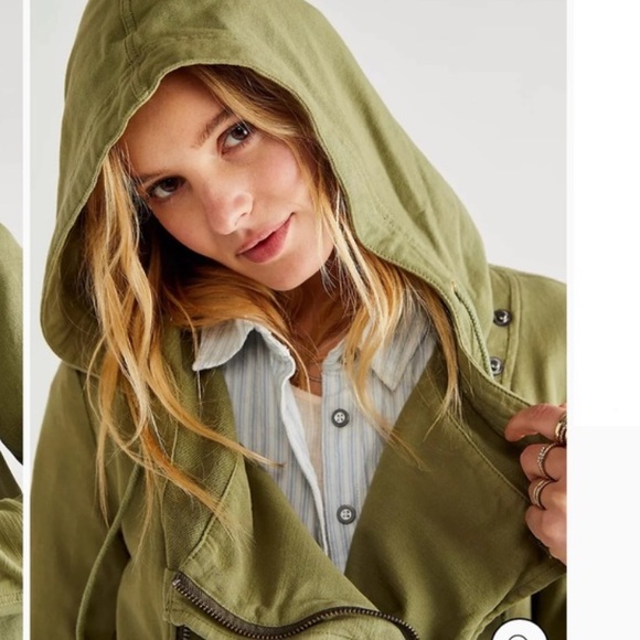 Free People Carmen Cotton Moto Jacket Hooded Green NWT Size Small - Picture 6 of 14